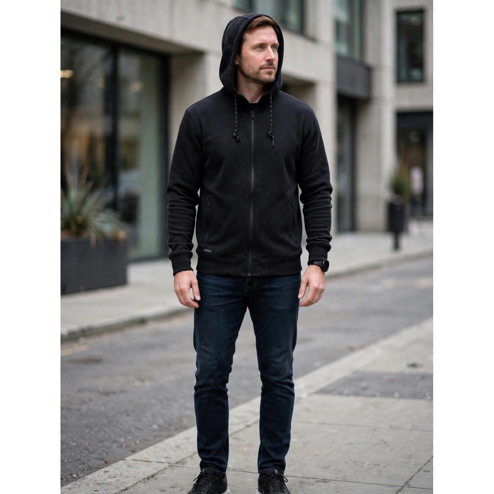 BYLT Basics Mens Full Zip Hoodie Black Size M Activewear Sweatshirt